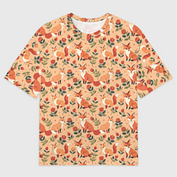 Футболка оверсайз мужская Лисята в розах, цвет: 3D-принт