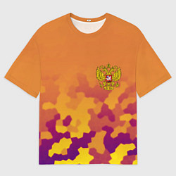 Футболка оверсайз мужская Герб РФ текстура камуфляж, цвет: 3D-принт