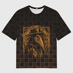 Футболка оверсайз мужская Чумной доктор на клетчатом паттерне, цвет: 3D-принт
