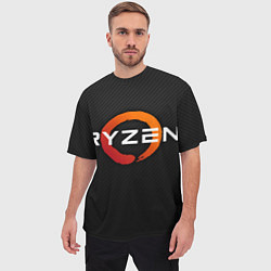 Футболка оверсайз мужская AMD ryzen logo carbon black, цвет: 3D-принт — фото 2