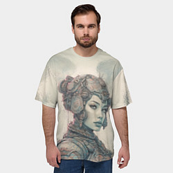 Футболка оверсайз мужская Кибернетическая девушка воин, цвет: 3D-принт — фото 2