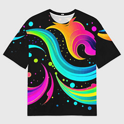 Футболка оверсайз мужская Яркая неоновая абстракция - нейросеть, цвет: 3D-принт