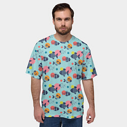 Футболка оверсайз мужская Рыбы с геометрическим узором и кругами, цвет: 3D-принт — фото 2
