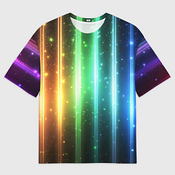 Футболка оверсайз мужская Светящиеся яркие неоновые полосы в космосе, цвет: 3D-принт