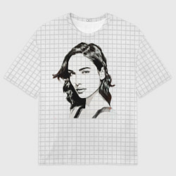 Мужская футболка оверсайз Рисунок Галь Гадот в тетради в клетку