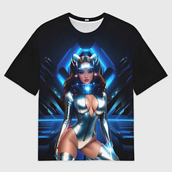 Мужская футболка оверсайз Космическая девушка в блестящем костюме с ушками