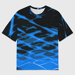 Футболка оверсайз мужская Синие абстрактные полосы на чёрном фоне, цвет: 3D-принт