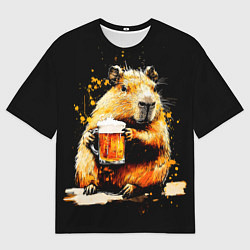 Футболка оверсайз мужская Капибара с кружкой пива, цвет: 3D-принт