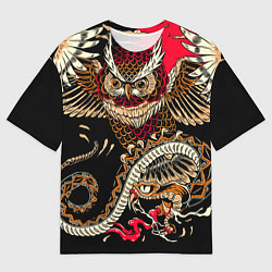 Мужская футболка оверсайз Сова и змея - японский стиль