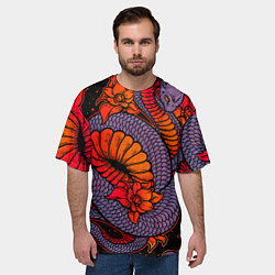 Футболка оверсайз мужская Цветы и змея - Японский стиль, цвет: 3D-принт — фото 2