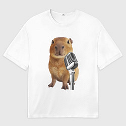 Мужская футболка оверсайз Капибара с микрофоном мем