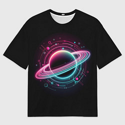 Мужская футболка оверсайз Неоновый Сатурн