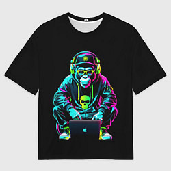 Футболка оверсайз мужская Неоновая обезьяна хакер в хип хоп стиле, цвет: 3D-принт