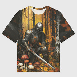 Мужская футболка оверсайз Воин в осеннем лесу