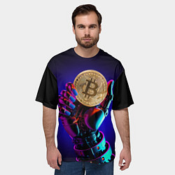 Футболка оверсайз мужская Биткойн в руке киборга, цвет: 3D-принт — фото 2