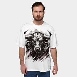 Футболка оверсайз мужская Гранж - портрет быка: голова, цвет: 3D-принт — фото 2