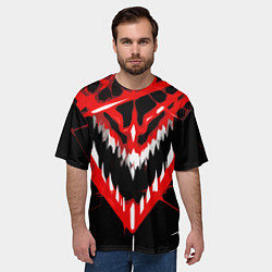 Футболка оверсайз мужская Красно-белая пасть на чёрном фоне, цвет: 3D-принт — фото 2