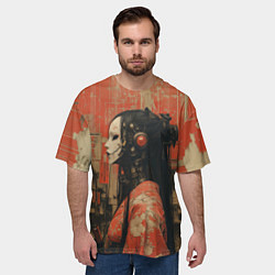 Футболка оверсайз мужская Девушка-андроид в кимоно, цвет: 3D-принт — фото 2