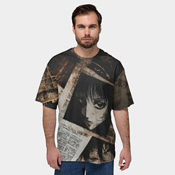Футболка оверсайз мужская Иллюстрация из манги на газетах, цвет: 3D-принт — фото 2