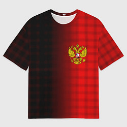 Футболка оверсайз мужская Герб РФ текстура красный, цвет: 3D-принт