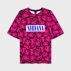 Футболка оверсайз мужская Nirvana pink logo, цвет: 3D-принт