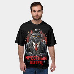 Футболка оверсайз мужская Полосатый крестный котец мафиози, цвет: 3D-принт — фото 2