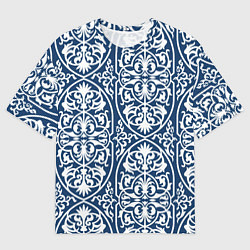 Футболка оверсайз мужская Геометрический узор арабеска бело-синий, цвет: 3D-принт