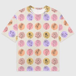 Футболка оверсайз мужская Паттерн с цветами на кругах, цвет: 3D-принт