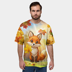 Футболка оверсайз мужская Рыжая лисичка осенью, цвет: 3D-принт — фото 2