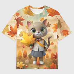 Мужская футболка оверсайз Кошечка школьница