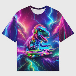 Футболка оверсайз мужская Tyrannosaur DJ - neon glow, цвет: 3D-принт
