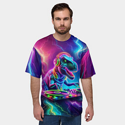 Футболка оверсайз мужская Tyrannosaur DJ - neon glow, цвет: 3D-принт — фото 2