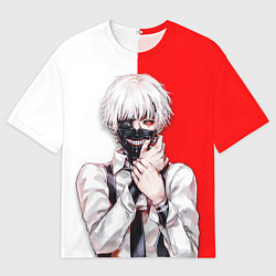 Футболка оверсайз мужская Кен Канеки - иероглифы Токийский гуль, цвет: 3D-принт