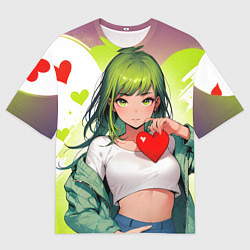 Мужская футболка оверсайз Аниме сердечки