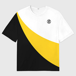 Мужская футболка оверсайз Кто к нам с мечом придет Хризма черная без рисунка