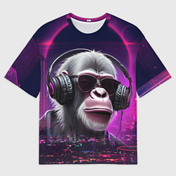 Мужская футболка оверсайз DJ monkey - Neon city