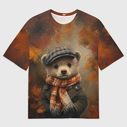 Футболка оверсайз мужская Мишка в клетчатой кепке, цвет: 3D-принт