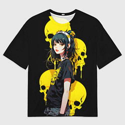 Мужская футболка оверсайз Брюнетка с желтыми черепами
