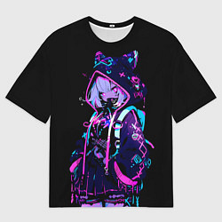 Мужская футболка оверсайз Девушка неоновая кошка