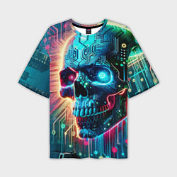 Мужская футболка оверсайз Cool cyber skull - neon glow