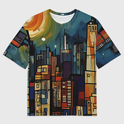 Мужская футболка оверсайз Ночной город в стиле Пикассо