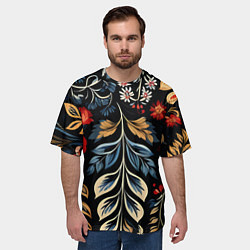 Футболка оверсайз мужская Русские узоры на черном фоне, цвет: 3D-принт — фото 2