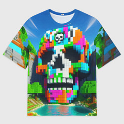 Мужская футболка оверсайз Minecraft landscape with skull - ai art fantasy