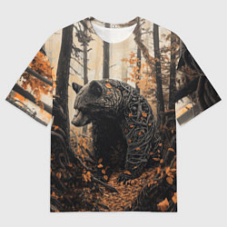 Мужская футболка оверсайз Медведь в осенней чаще