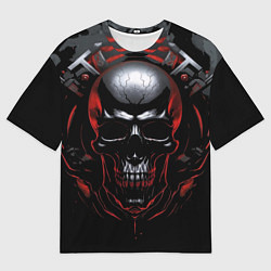 Футболка оверсайз мужская Металлическо-красный череп, цвет: 3D-принт
