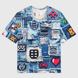 Футболка оверсайз мужская Геймерские знаки на пэчворк, цвет: 3D-принт