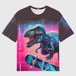 Мужская футболка оверсайз Дино крутой скейтбордист - граффити