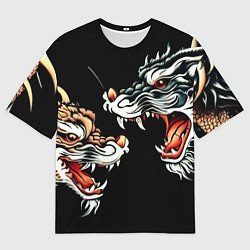 Мужская футболка оверсайз Битва драконов в стиле тату ирезуми