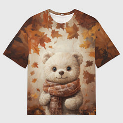 Мужская футболка оверсайз Белый мишка в осенней листве