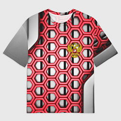 Футболка оверсайз мужская Россия герб сетка метала, цвет: 3D-принт